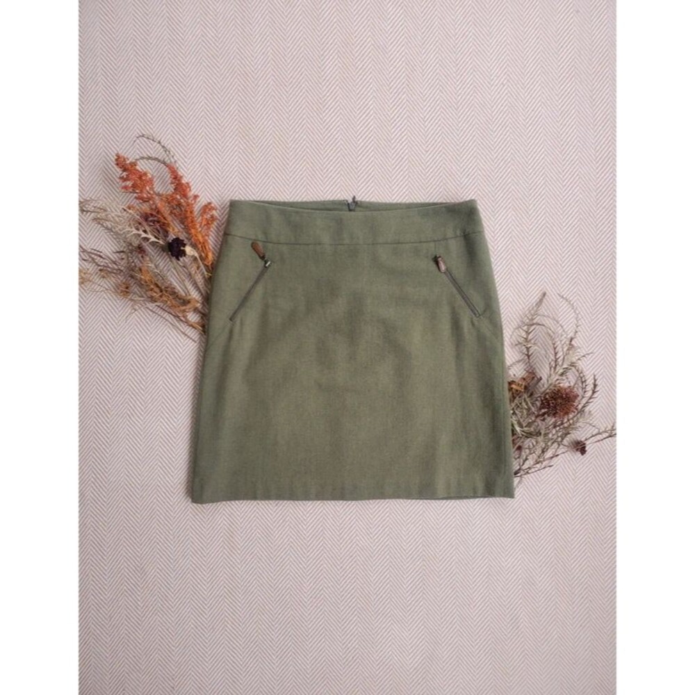 Talbots Olive Green Wool Blend Mini Skirt Size 10 Petite